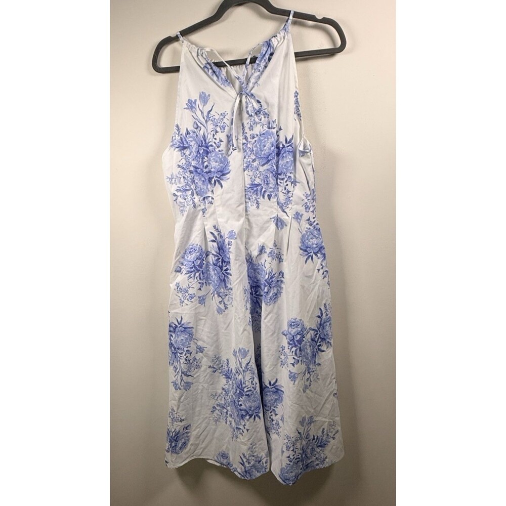 Emma & Michelle White Blue Floral Halter Sleeveless Midi Dress 12